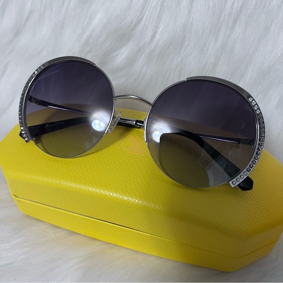 Swarovski $164 ROUND SILVER Gradient Sunglasses SIDE CRYSTALS Size